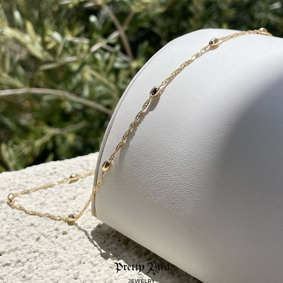 18K Yellow Gold Plated Bead Bar Chain - 17.5" - Picture 3 of 3